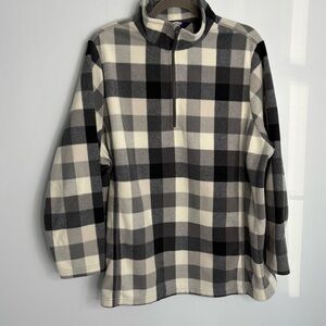 Lands End Women’s Gray and White Fleece Quarter Zip Top